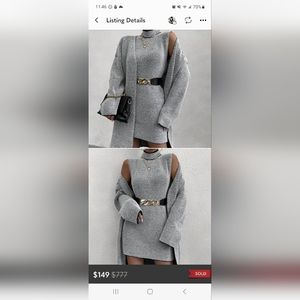 Turtleneck Drop Shoulder Cardigan & Sweater Dress Black & White